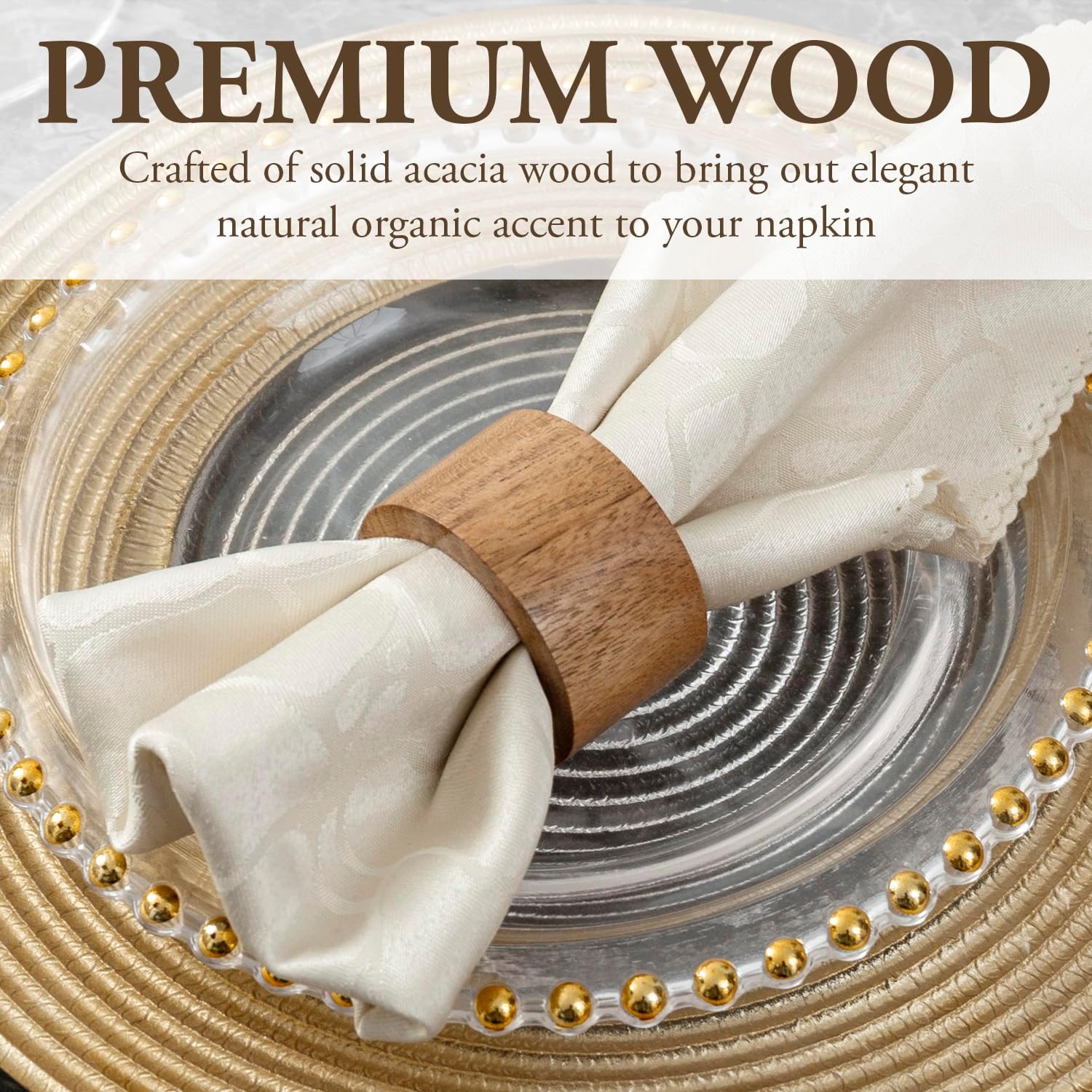 Stylish Acacia Napkin Rings Set of 6 for Weddings