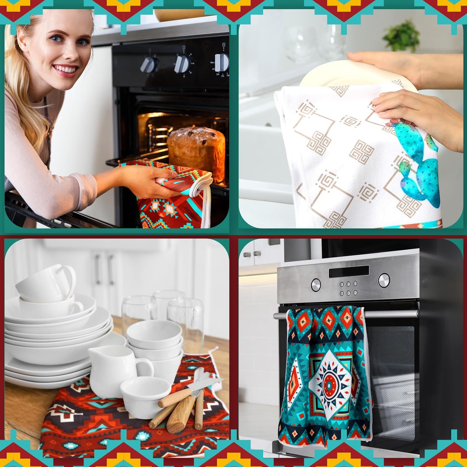 Boyiee Set of 6 Boho Aztec Kitchen Towels