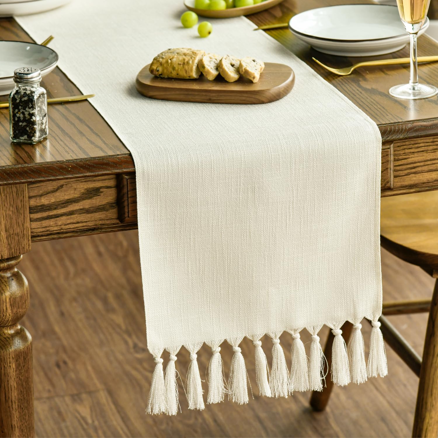 Versatile Table Runner - Beige Tassel Boho Linen Blend