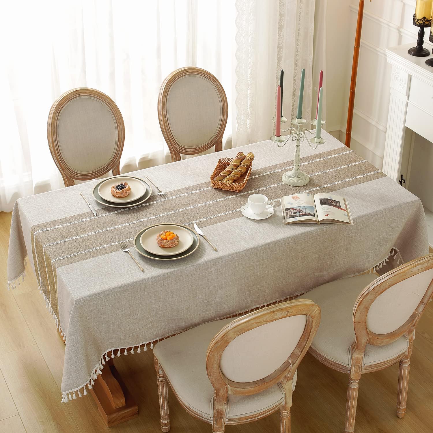 Laolitou Rustic Tablecloth Cotton Linen Waterproof Cloth for Home Kitchen 55x102