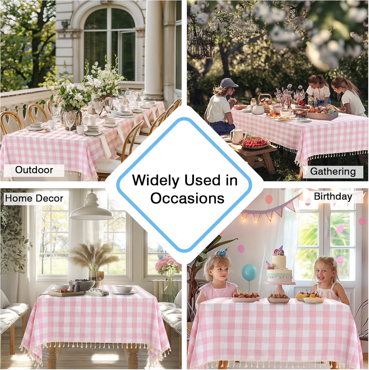 100 Cotton Checkered Tablecloth with Tassels