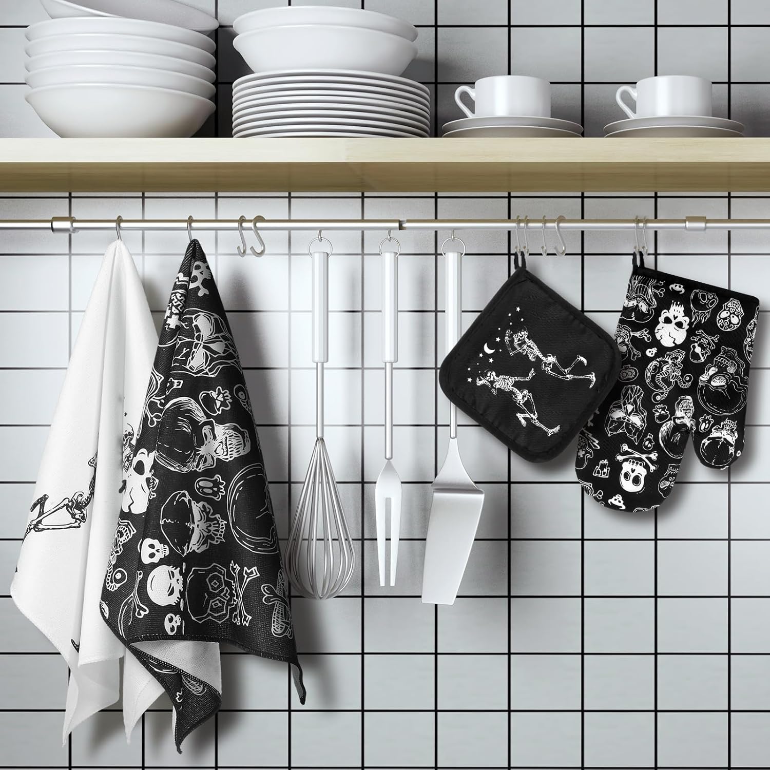 Spooky Skeleton Kitchen Set for Halloween or Home Cooking