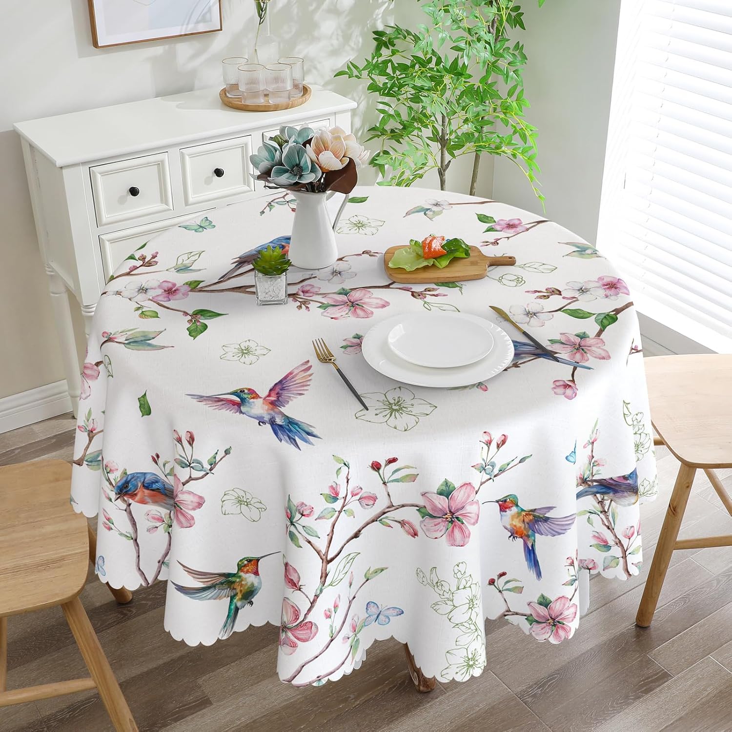 Spring Round Tablecloth 70 Inches - Water Resistant and Stylish