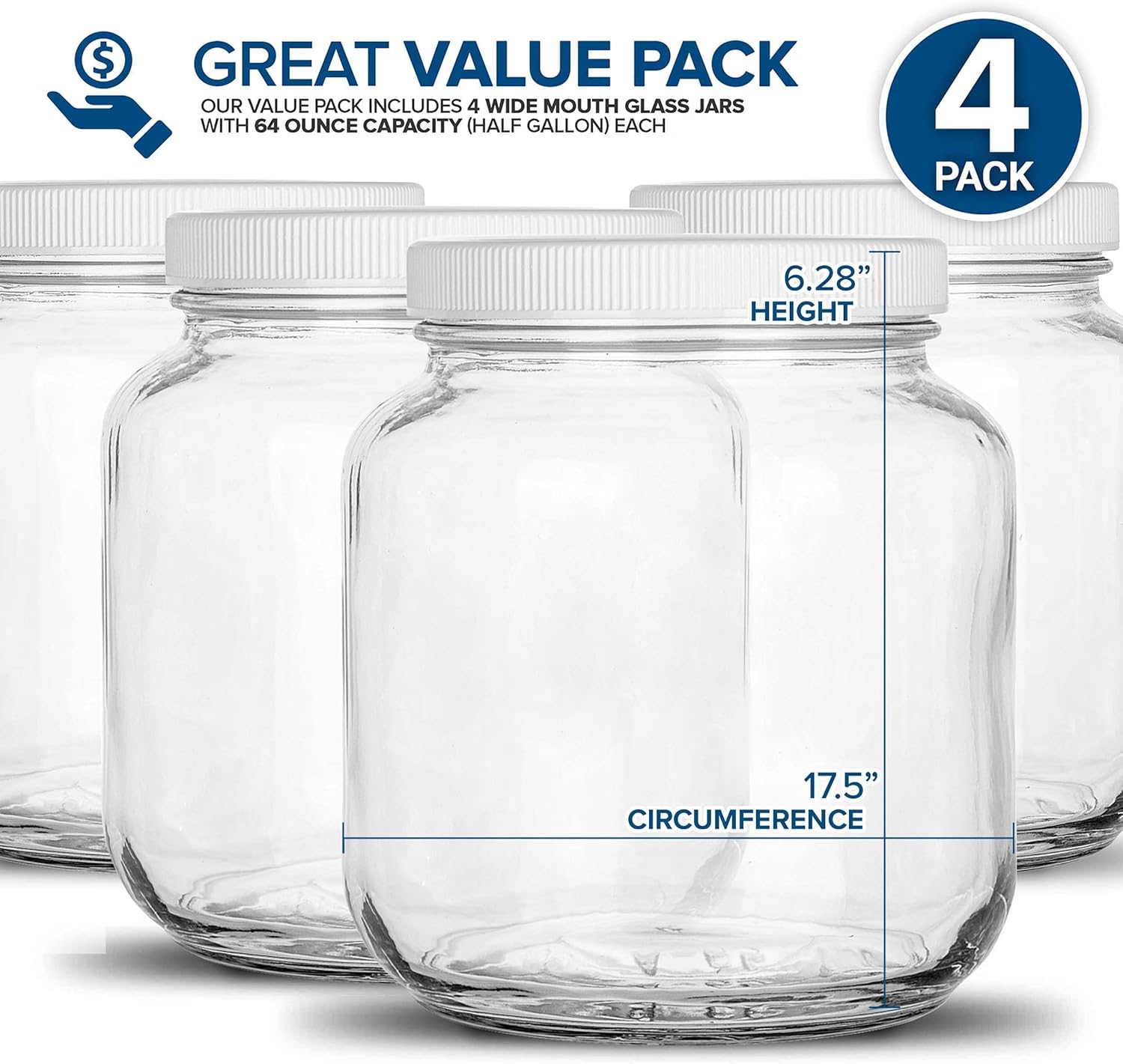 Stock Your Home 64 Oz Glass Jar with 4 Pack