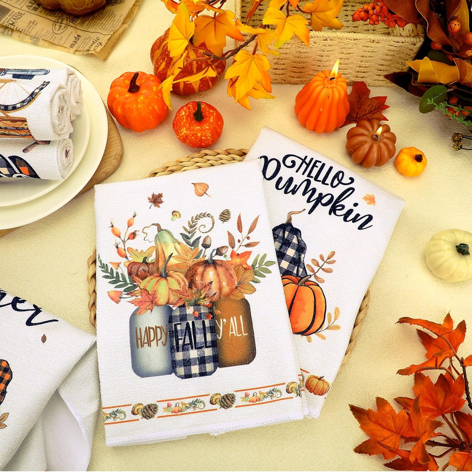 Ganeen 6pcs Happy Fall Kitchen Towels Set