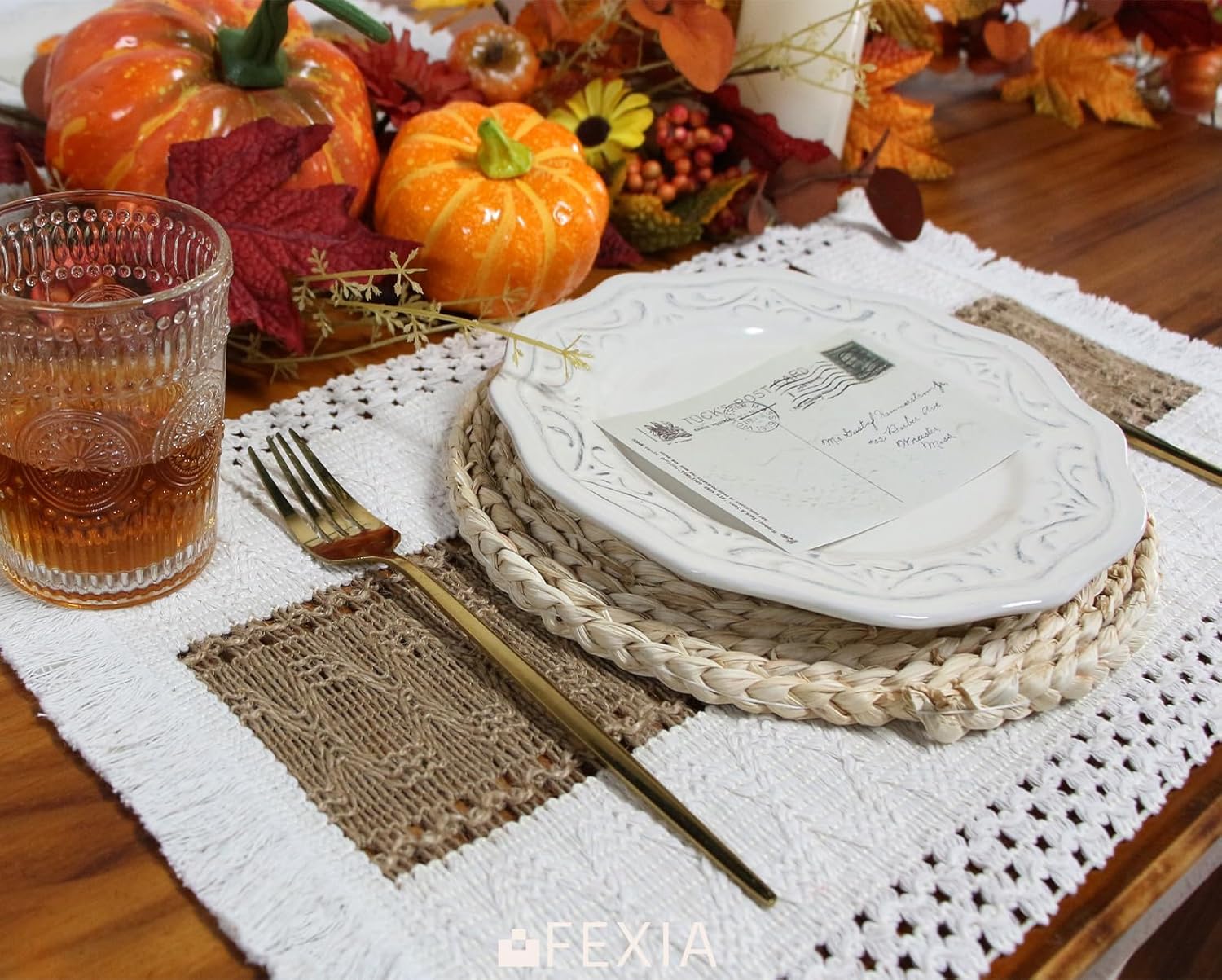 FEXIA Boho Placemats Set of 6 - Fall Christmas Kitchen Linens