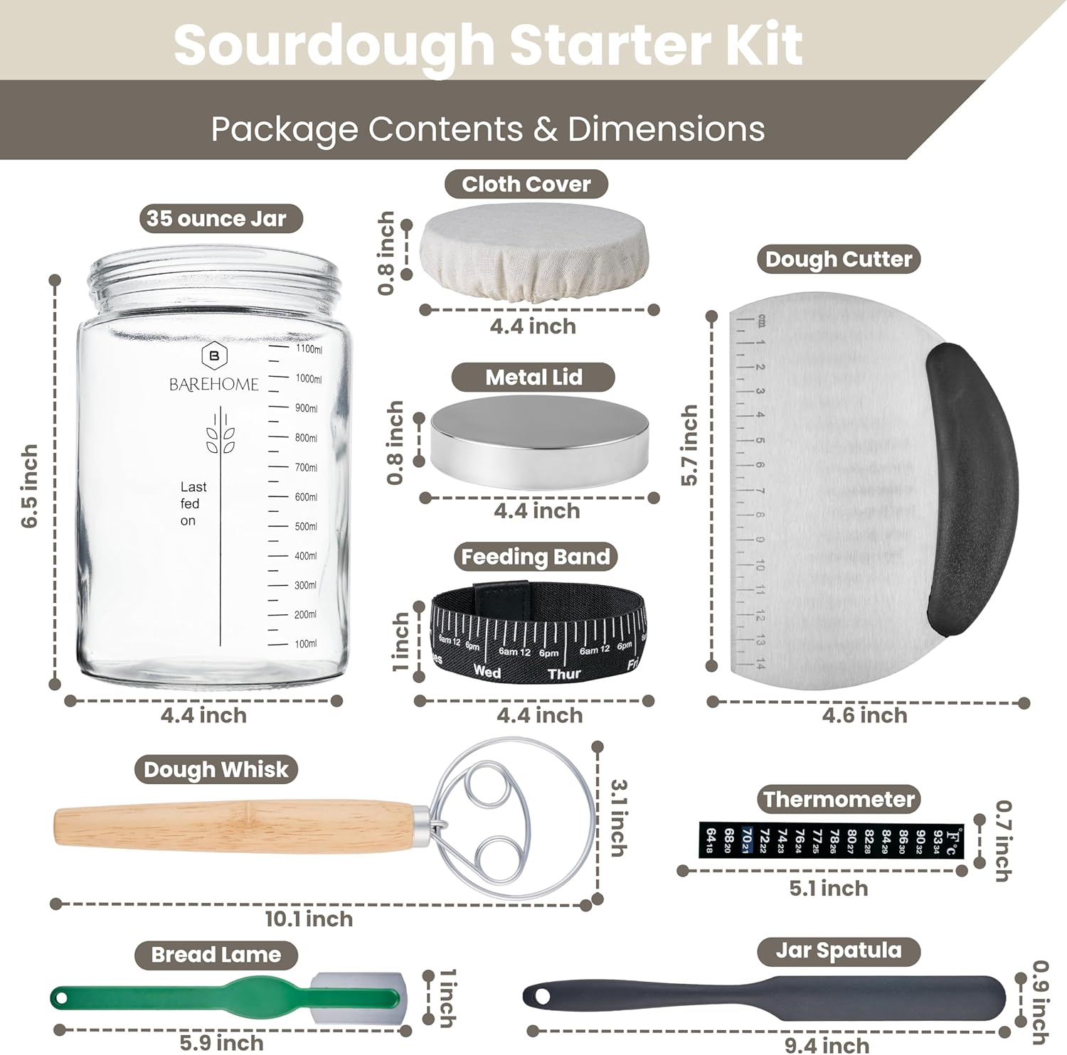 BareHome Sourdough Starter Jar Kit Proven Pro