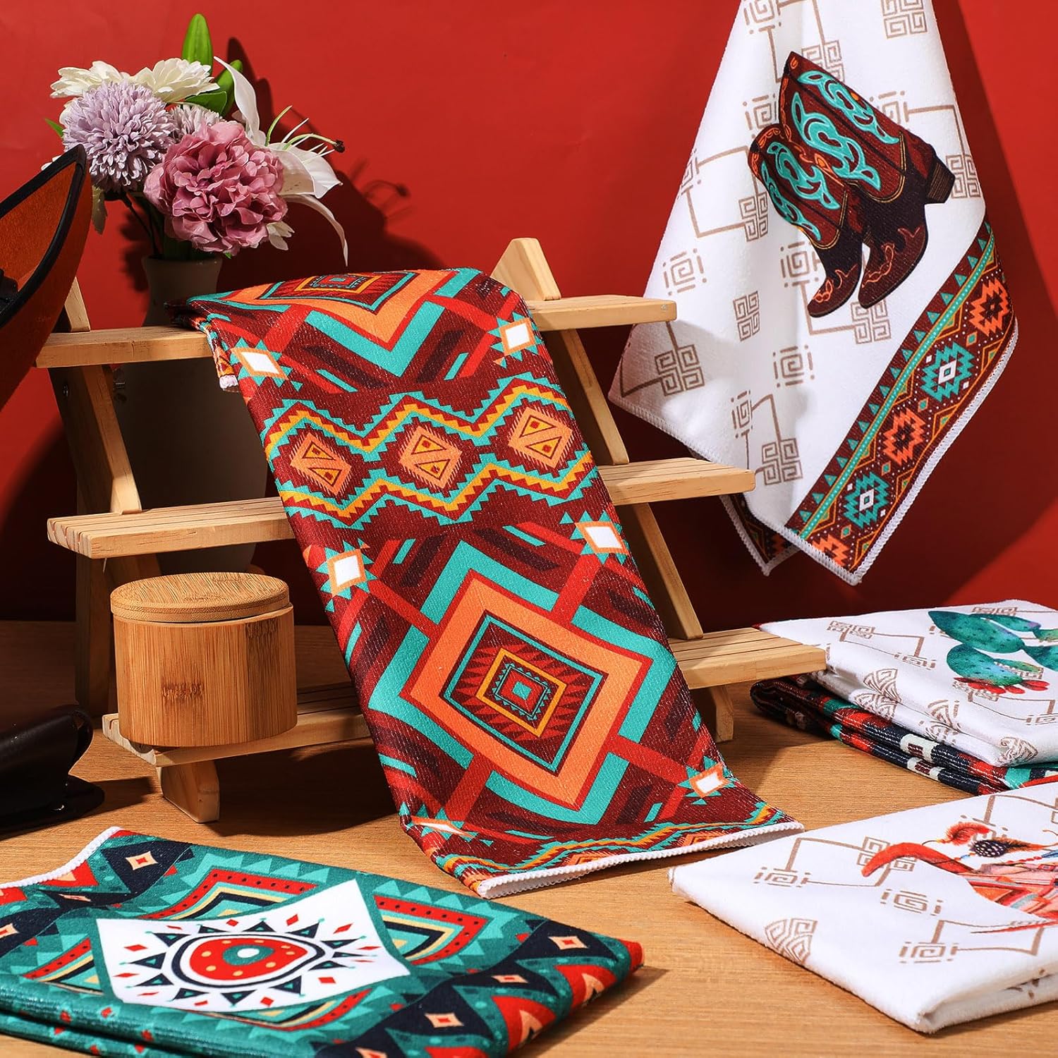 Boyiee Set of 6 Boho Aztec Kitchen Towels