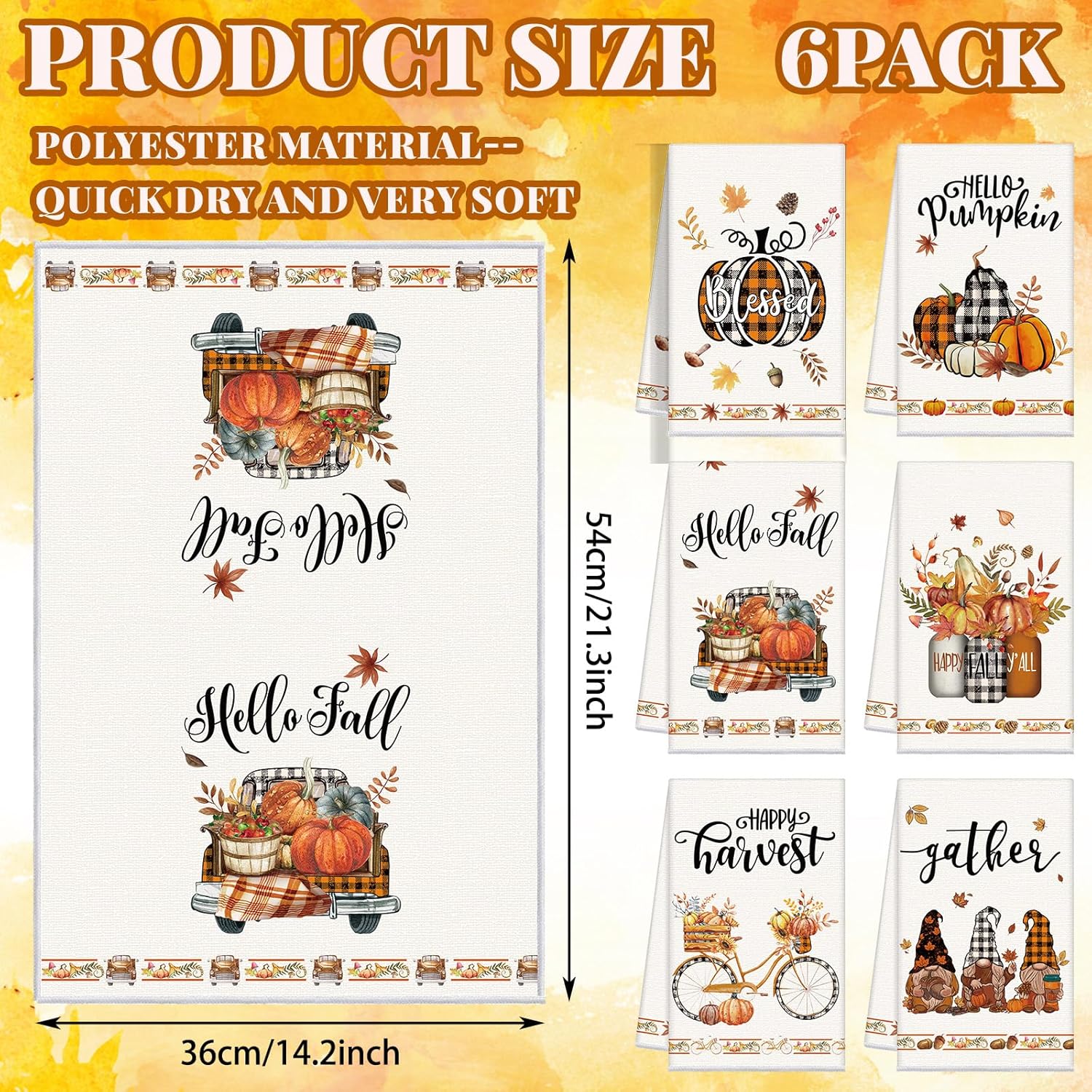 Ganeen 6pcs Happy Fall Kitchen Towels Set