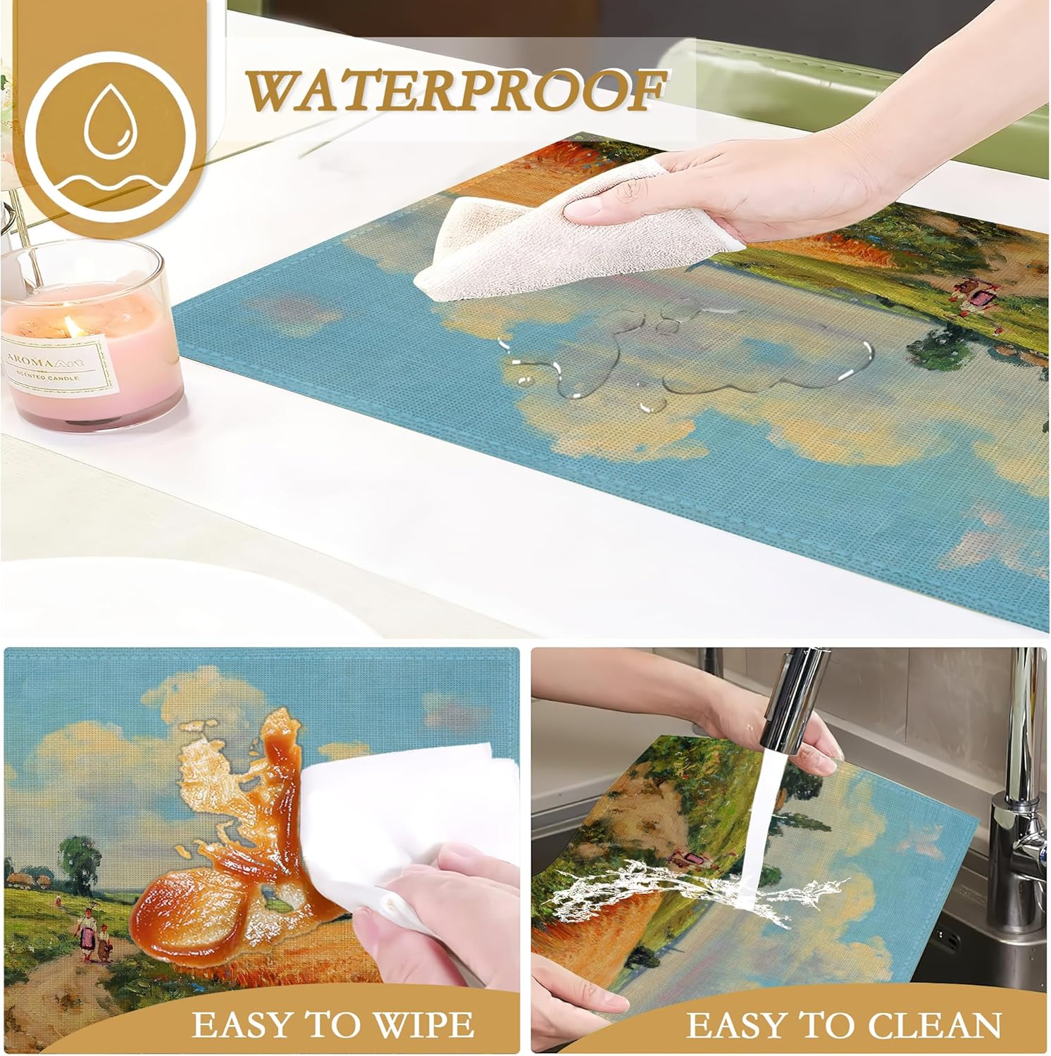 Natural Elegance Oil Painting Landscape Placemats Set of 6