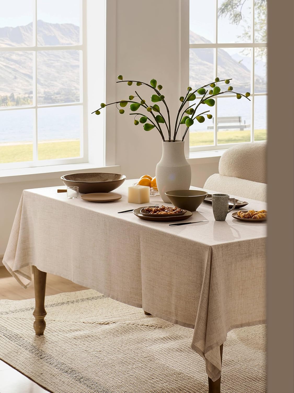 60x84 inch water-resistant linen tablecloth farmhouse style