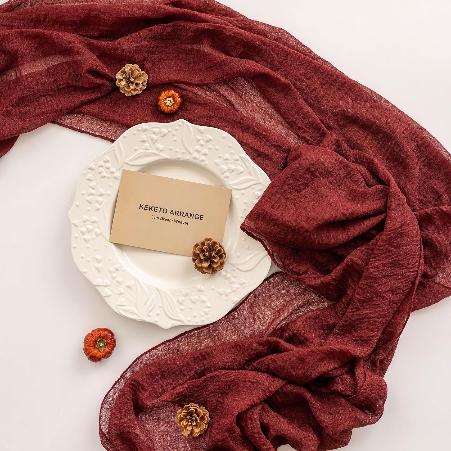 Rustic Boho Table Runner Red Cheesecloth