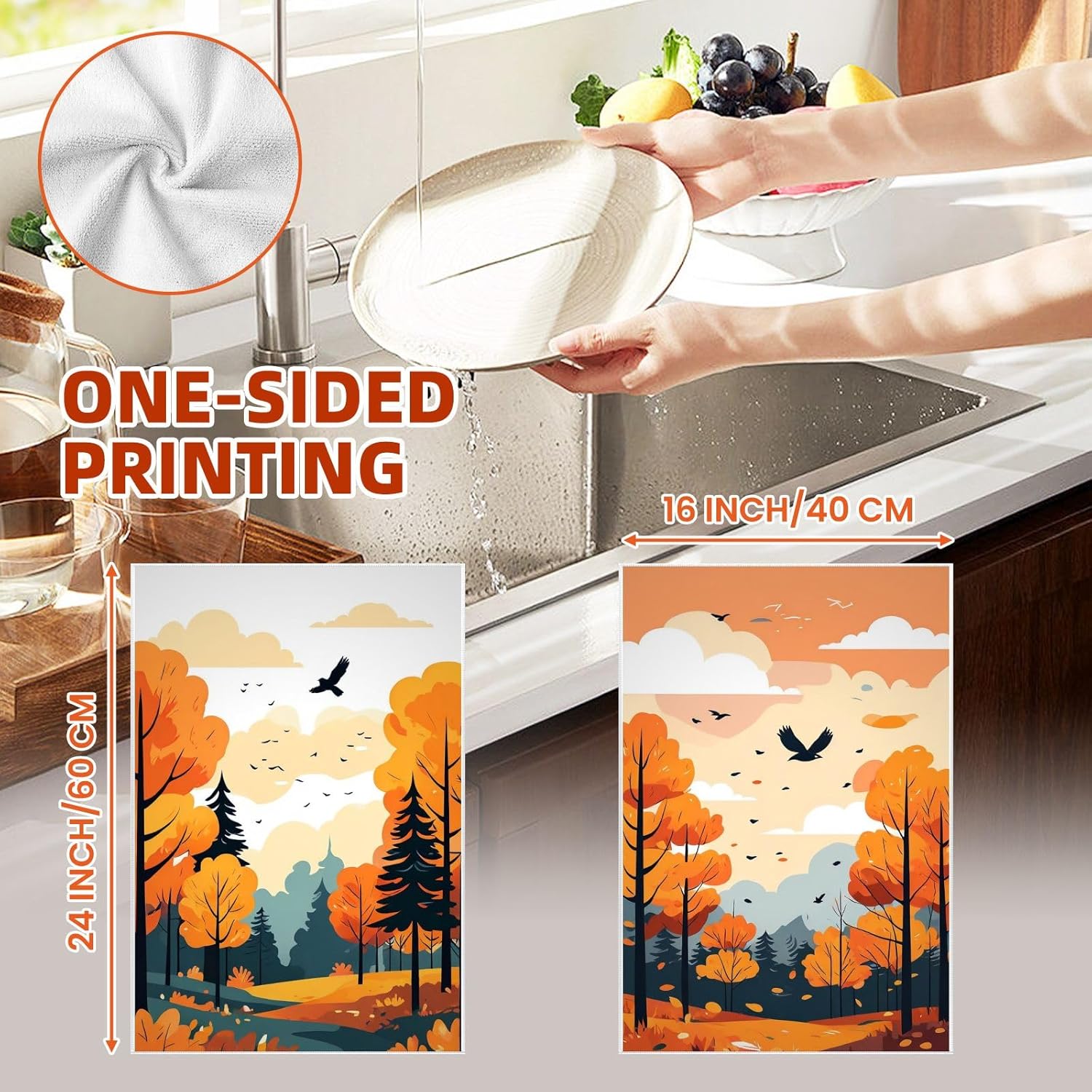 Oeught Autumn Pattern Tea Towels Set of 4 16x24