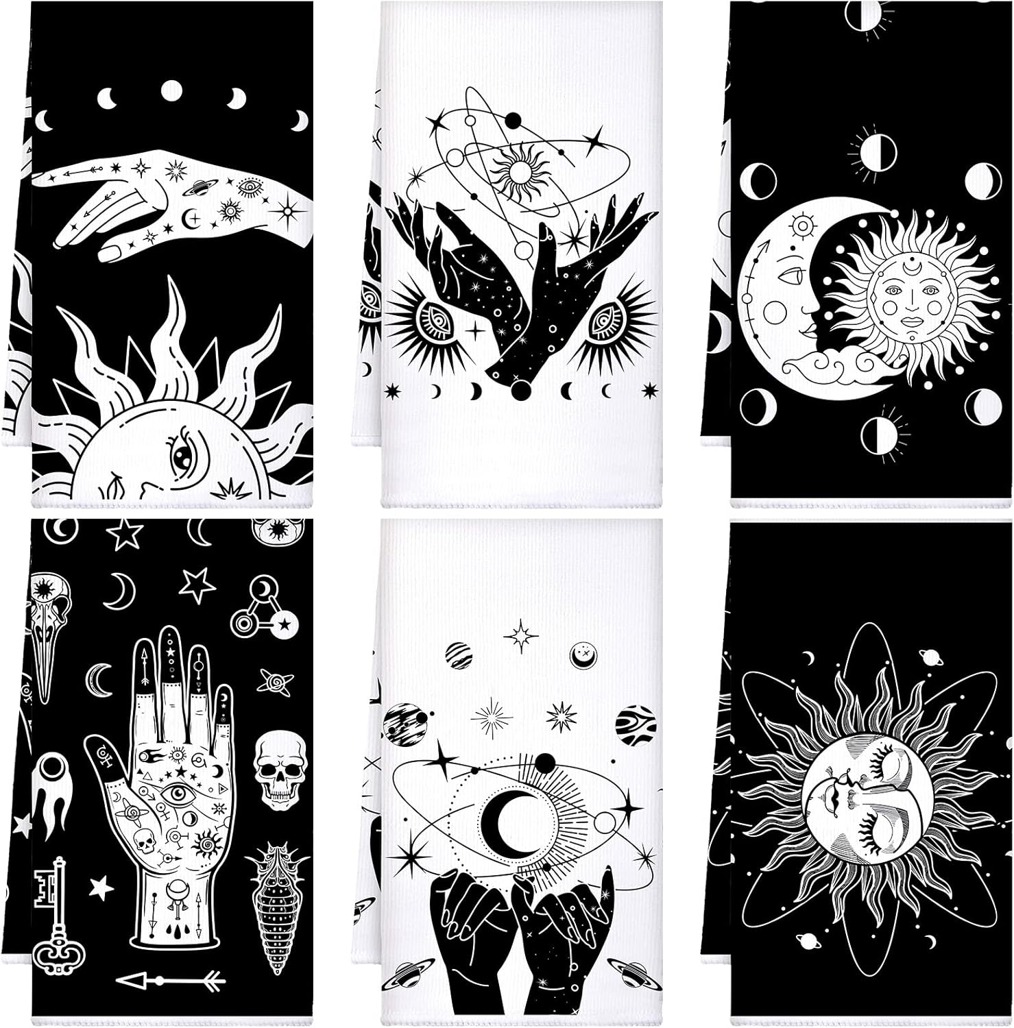 6-Piece Skull Kitchen Towels Halloween Accessories Turquoise Navy and BlueGold