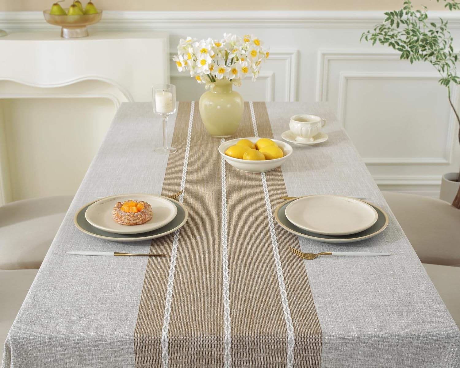 Alsoo Rectangle Tablecloth Waterproof Cotton Linen Rustic 55x90 Inches