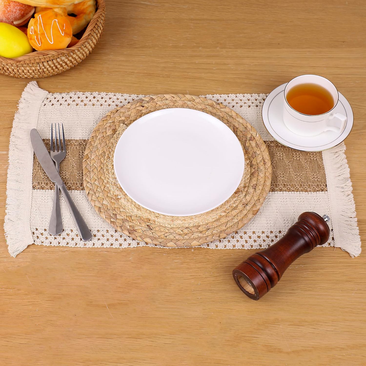 Natural Boho Placemats Set - Rustic Durable for Home Use