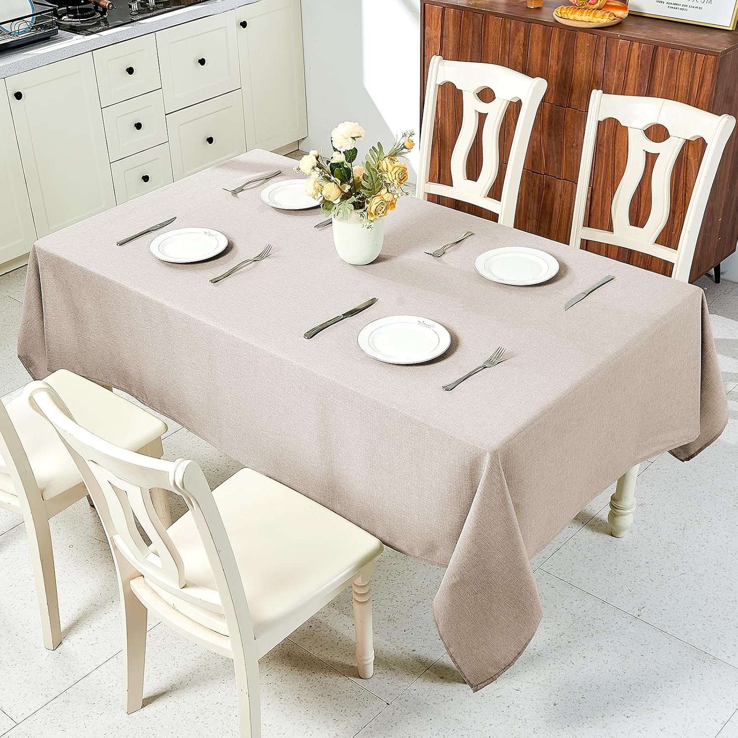 Elegant Khaki Tablecloth for Rectangle Tables