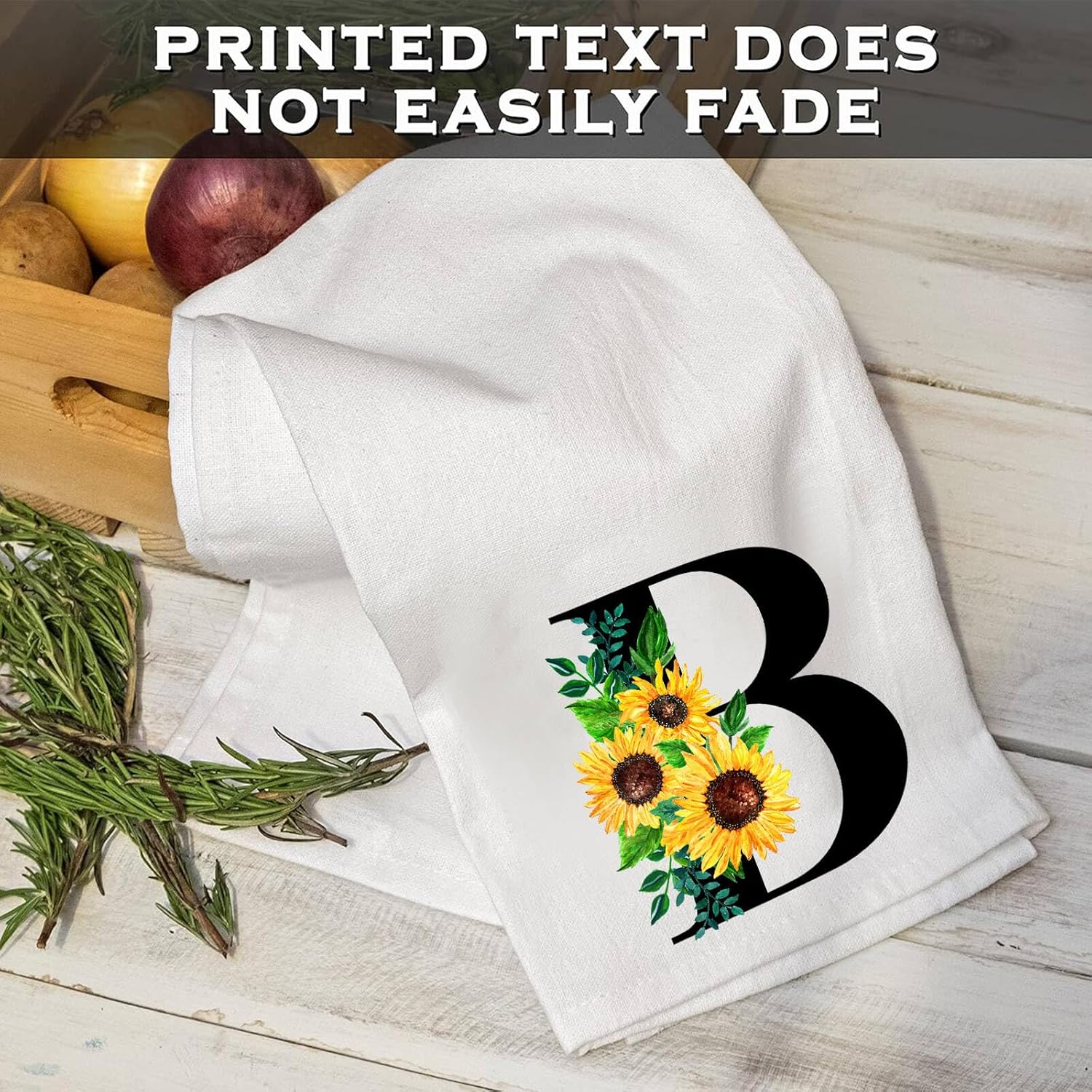 Monogrammed Sunflower Hand Towels Personalized Initial Kitchen Gifts for Women