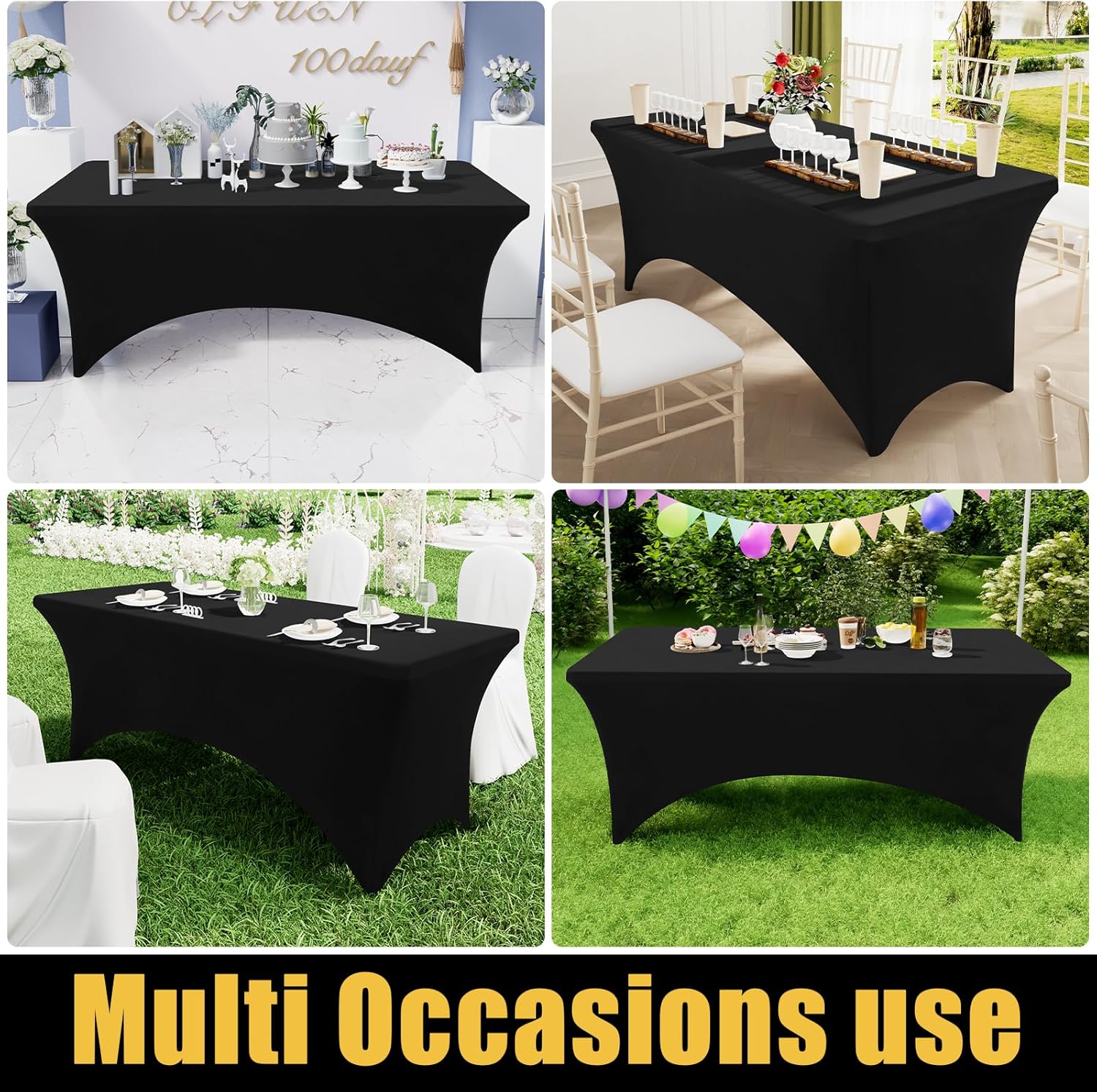Smiry 2-Pack Elastic Tablecloth for Rectangular Tables Black 6FT