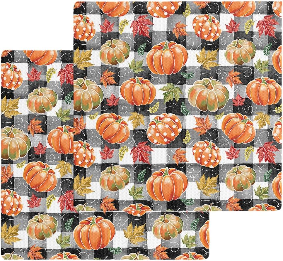 Buffalo Plaid Pumpkins Dish Towels Set