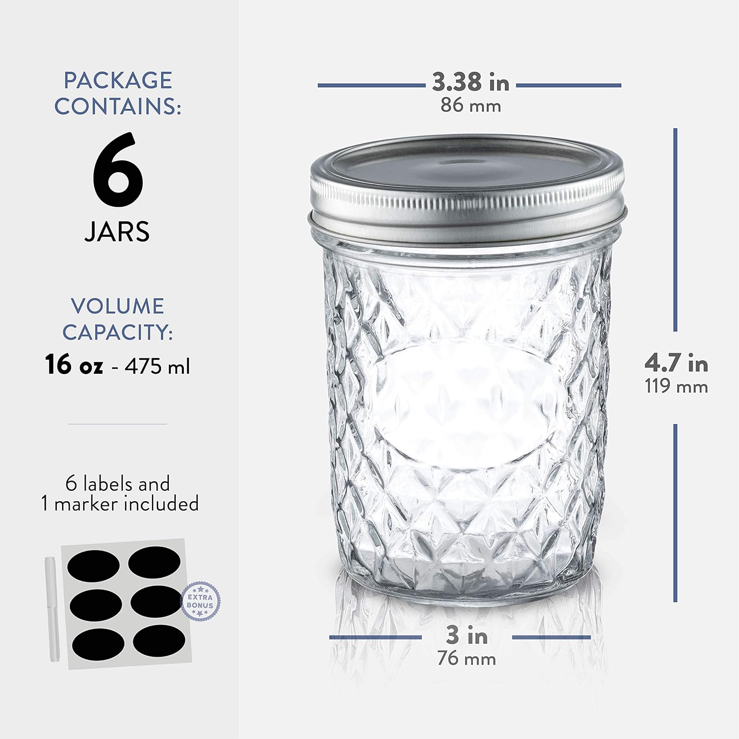 Paksh Novelty 16 oz Mason Jars 6-Pack with Lids and Seals