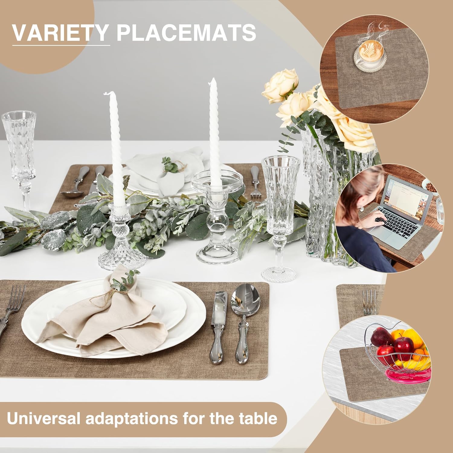 NCUE Faux Leather Placemats Set of 6 Waterproof Heat Resistant
