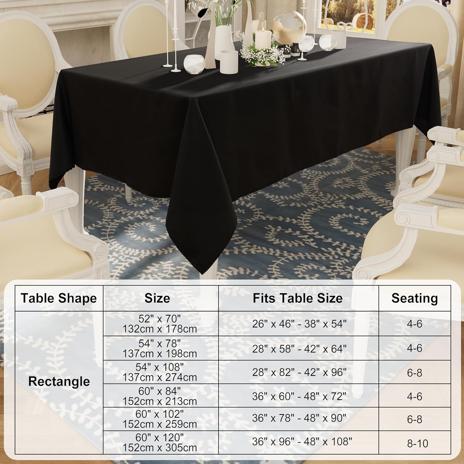 Smiry Waterproof Anti-Scratch Rectangle TableclothReusable 60x84Black