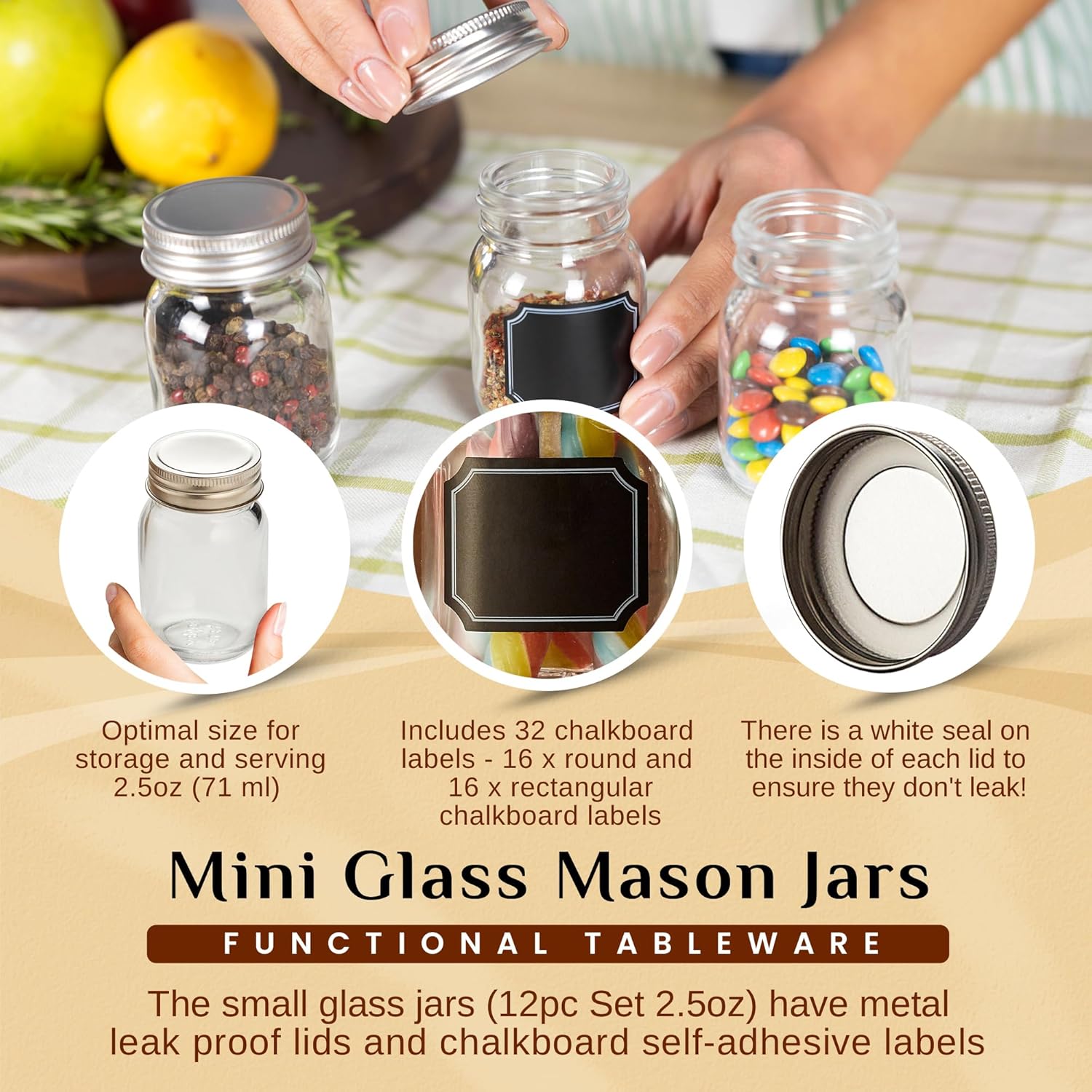 Mini Mason Jars with Chalkboard Labels Lids 12 Pack