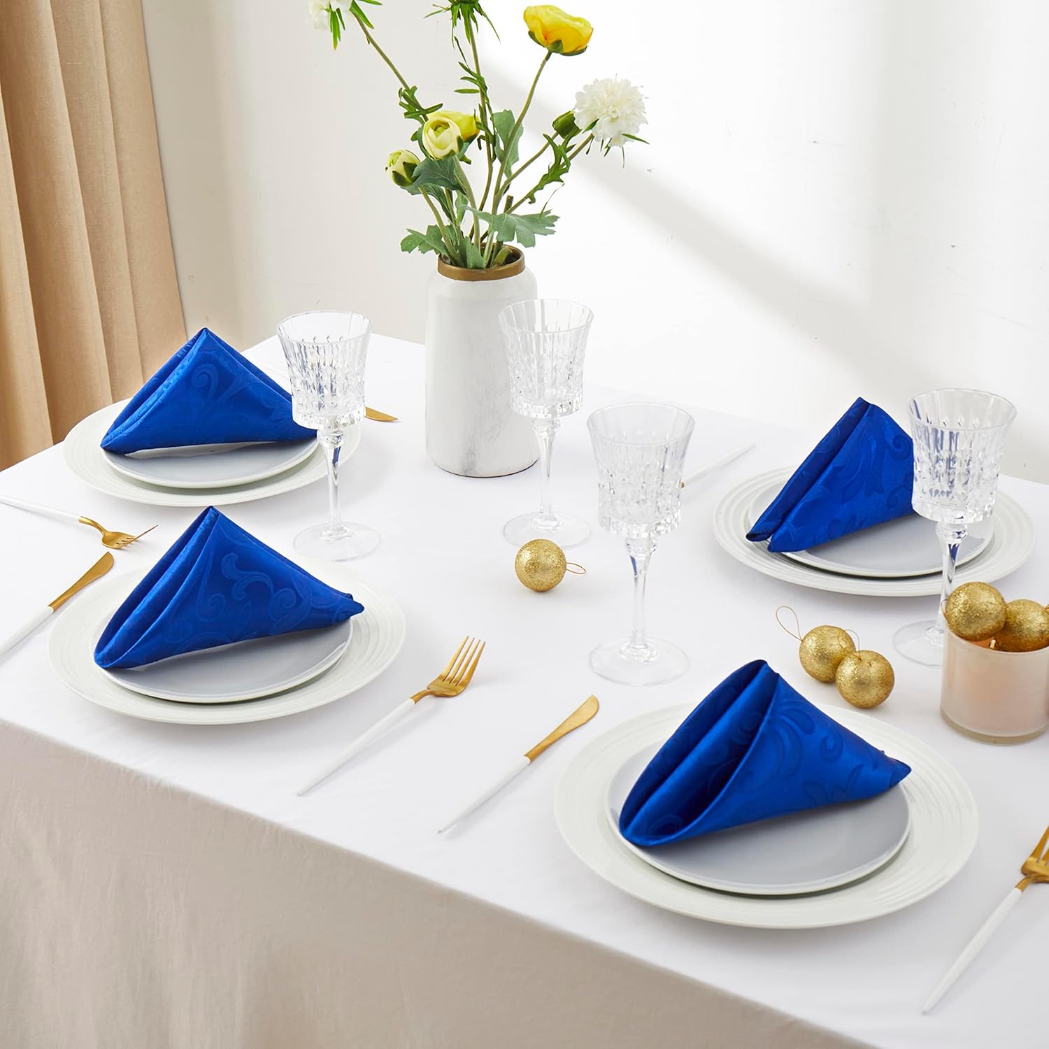 16 x Royal Blue Satin Napkins for Dining