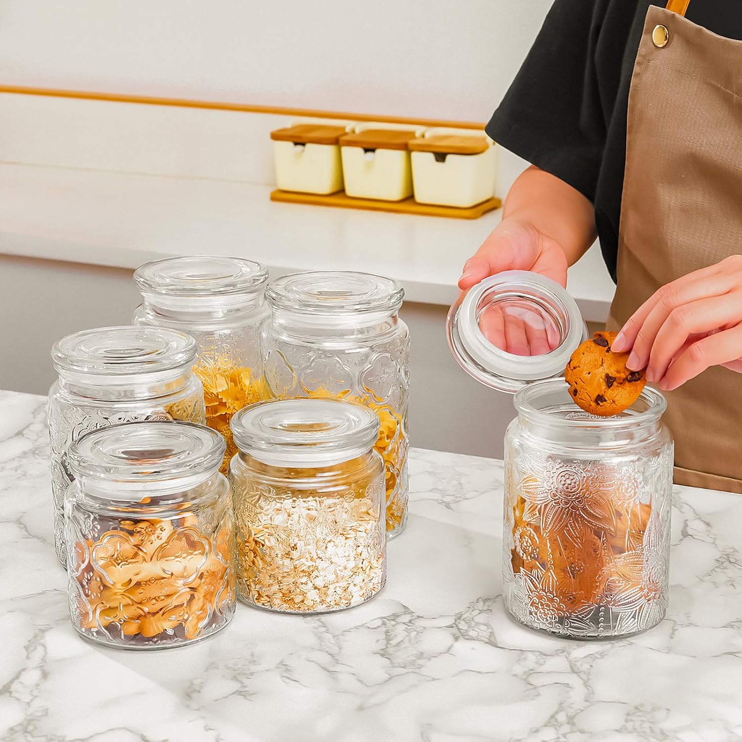 Adodeen 32oz Mason Jars 2-Pack with Sunflower Caroo Canisters