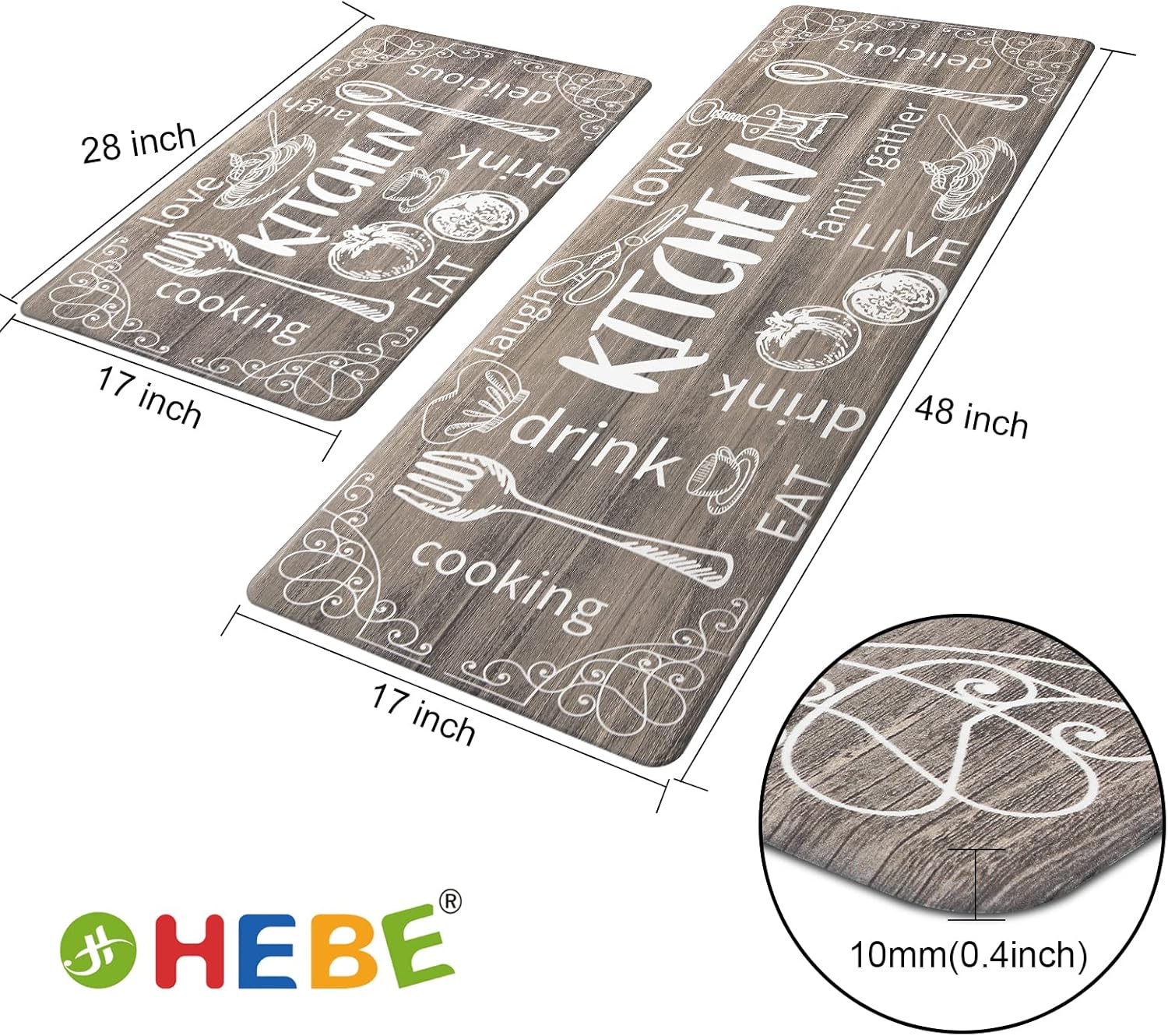 HEBE Anti-Fatigue Kitchen Rugs Set