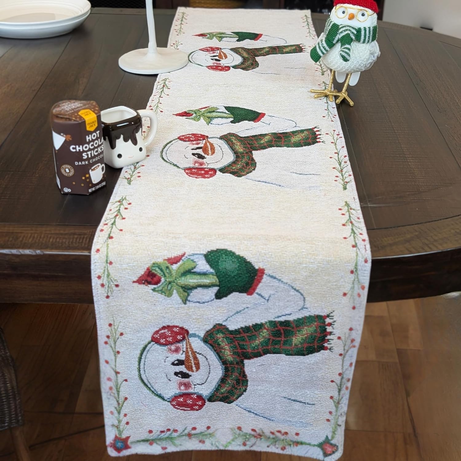 Elegant Winter Table Runner - Festive Snowman Design
