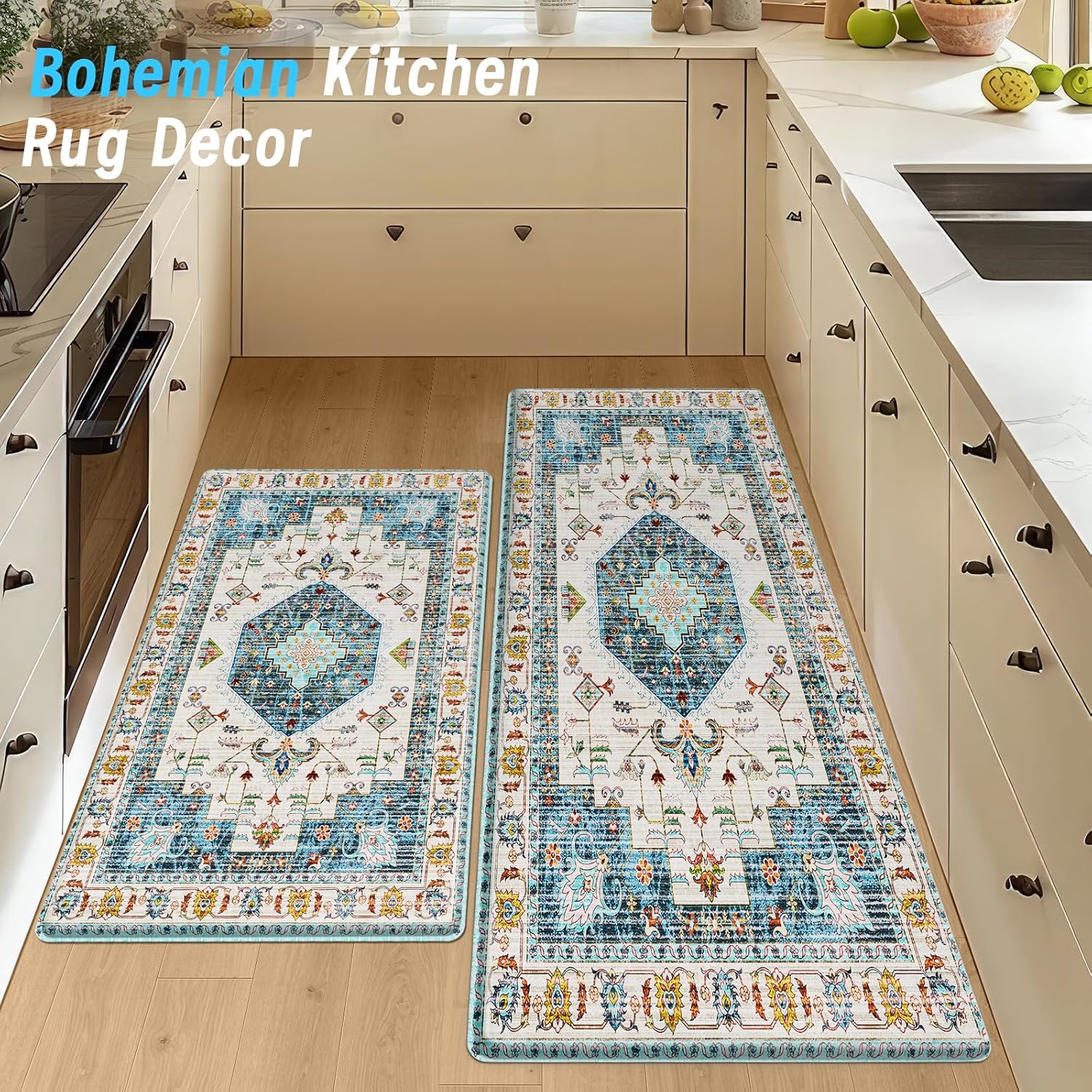 HappyTrends Boho Anti-Fatigue Kitchen Mat Set for Ergonomic Comfort