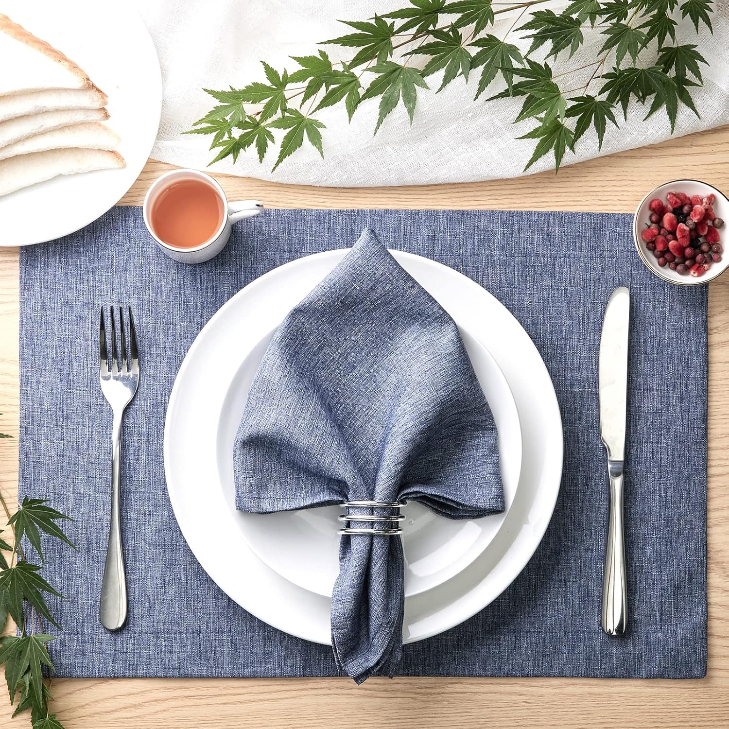 Mebakuk Cloth Placemats Machine Washable Denim Blue Place Mats for Kitchen Use