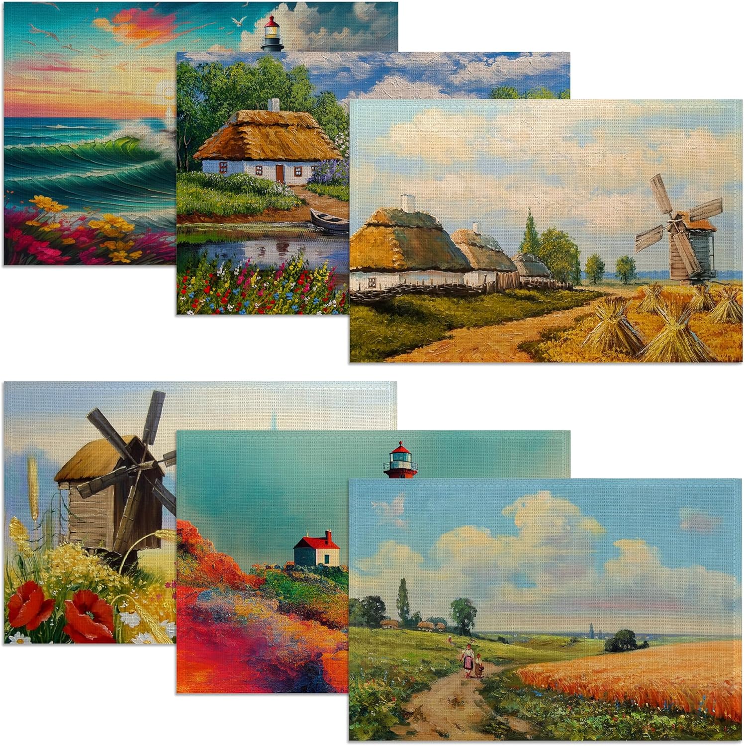 Natural Elegance Oil Painting Landscape Placemats Set of 6