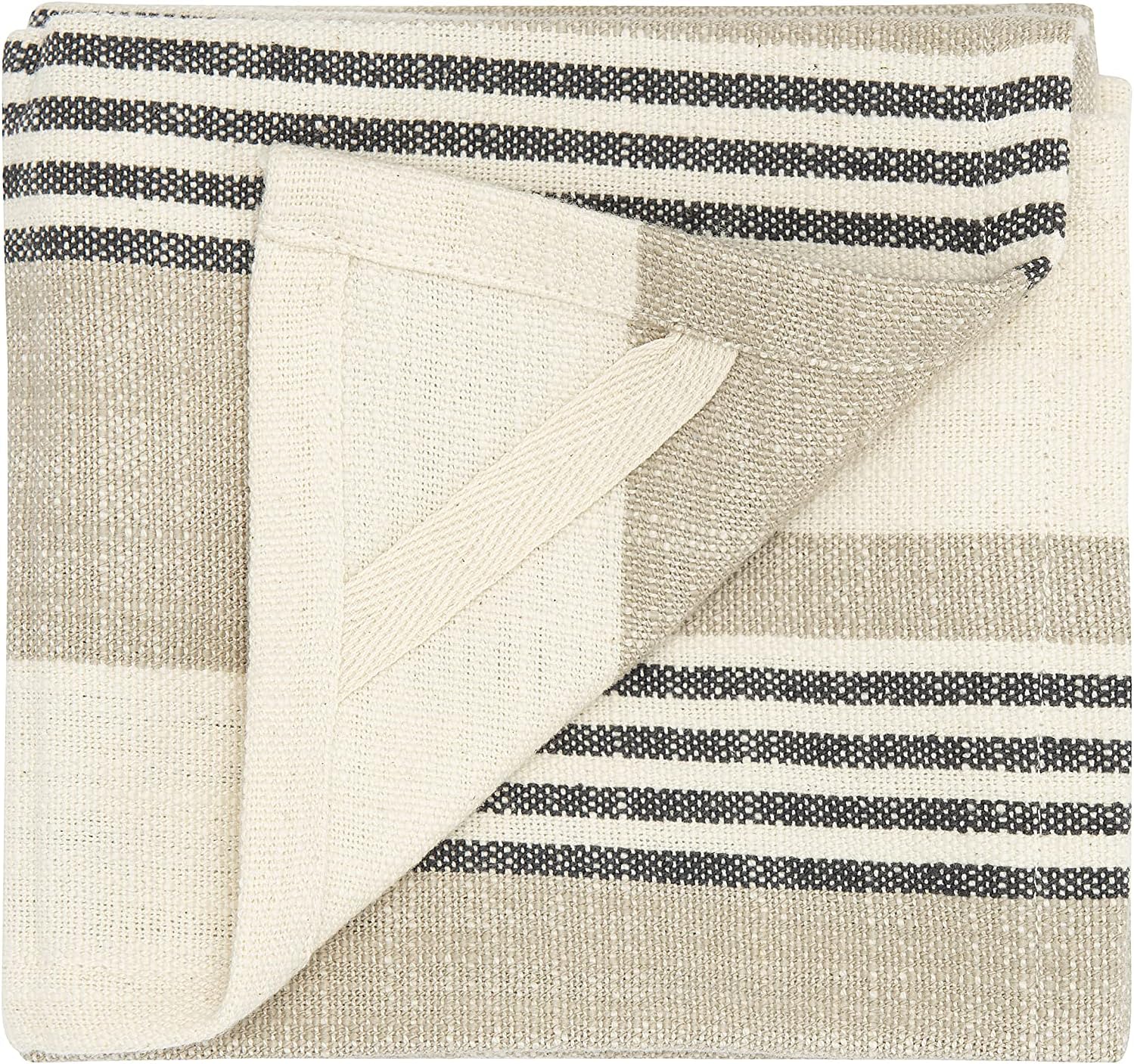 Creative Co-Op Striped Cotton Tea Towels Set of 3 Tan Grey