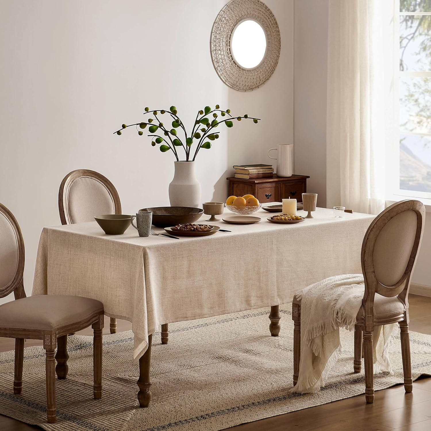 60x84 inch water-resistant linen tablecloth farmhouse style