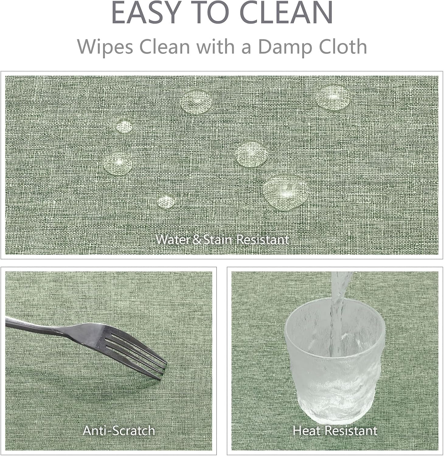 Stain-Resistant Water Resistant Rectangle Tablecloth 60x84 Sage Green