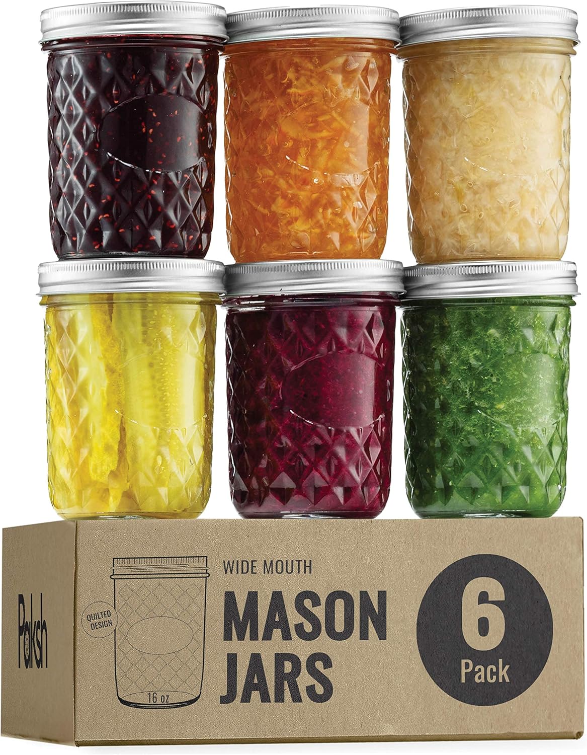 Paksh Novelty 16 oz Mason Jars 6-Pack with Lids and Seals