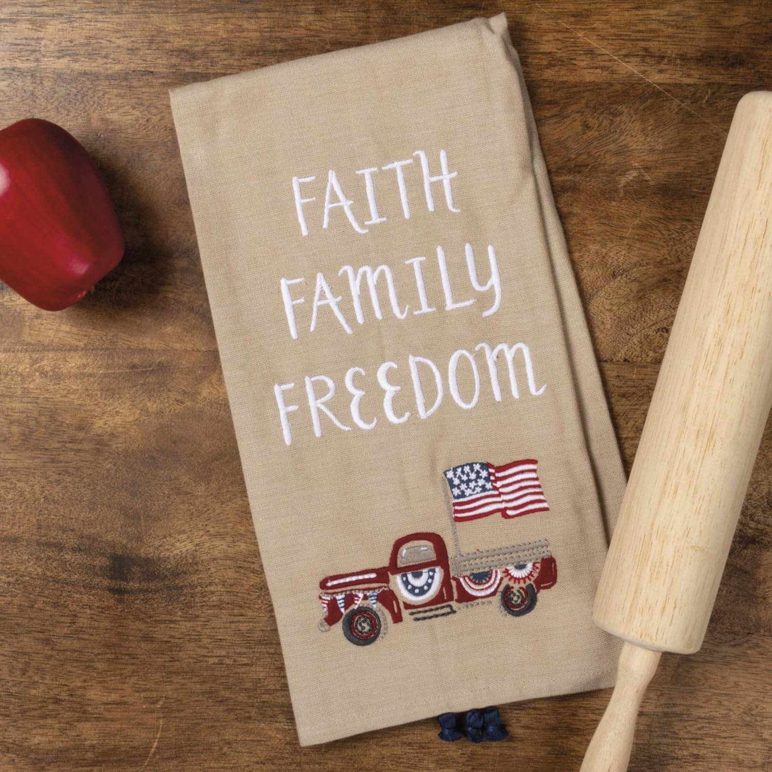 Patriotic Functional 20x26 Cotton Disk with Embroidered Truck Flags