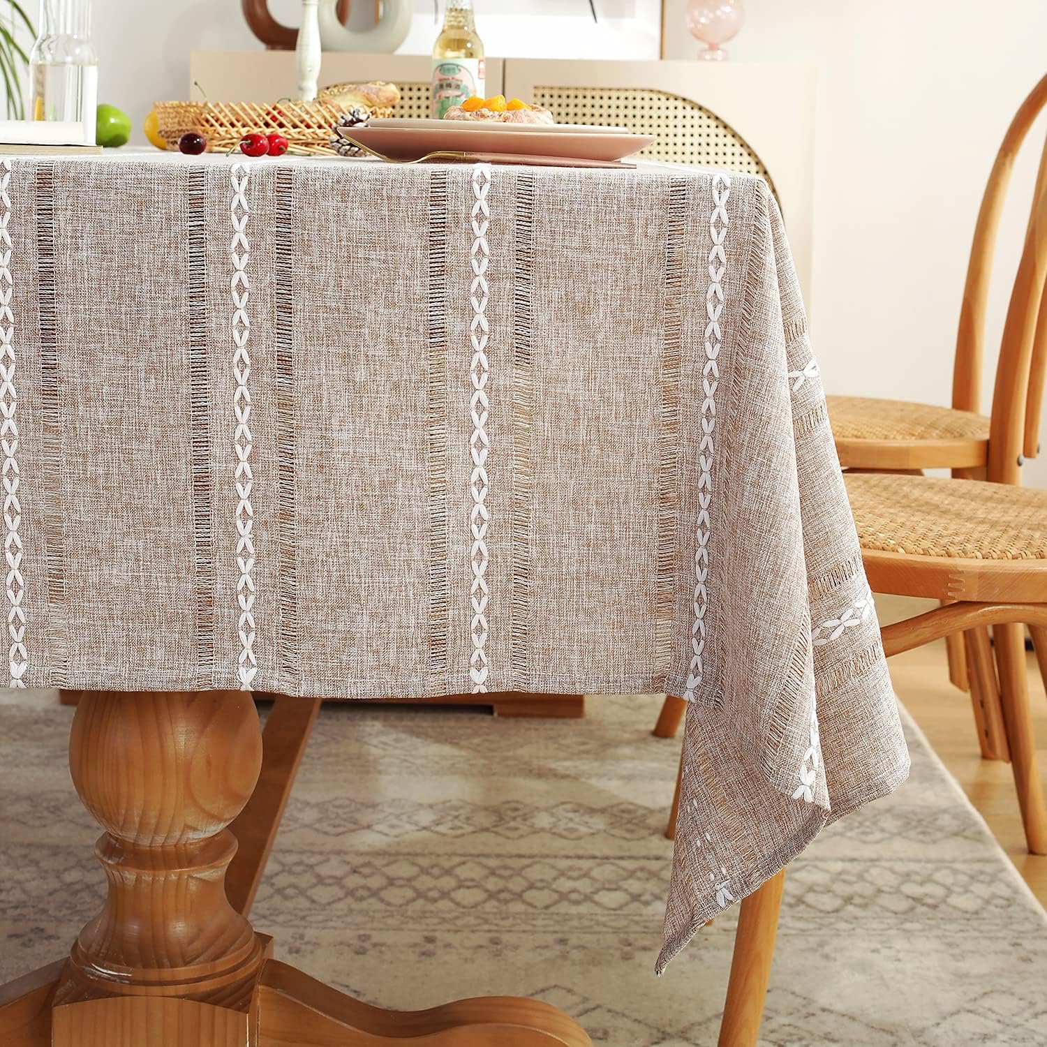 Stylish 60x84 inches Farmhouse Style Linen Tablecloth for Rectangle Tables
