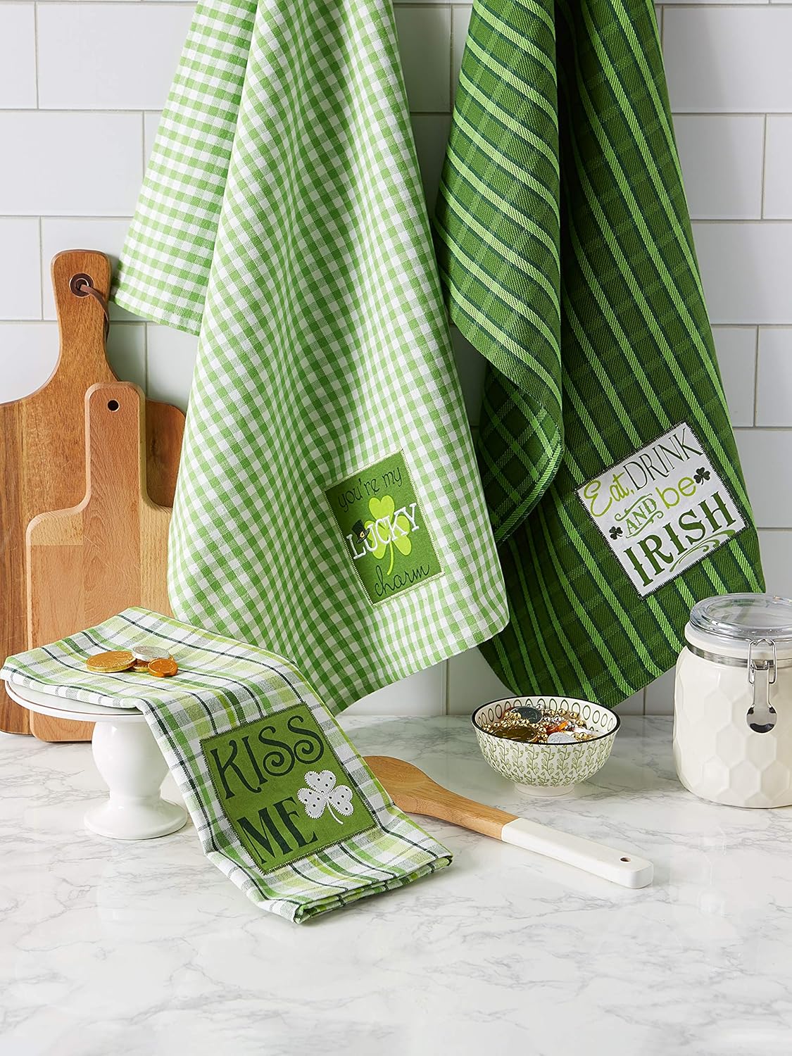 St Patricks Day 100 Cotton Dishtowel Set with Embroidered Design