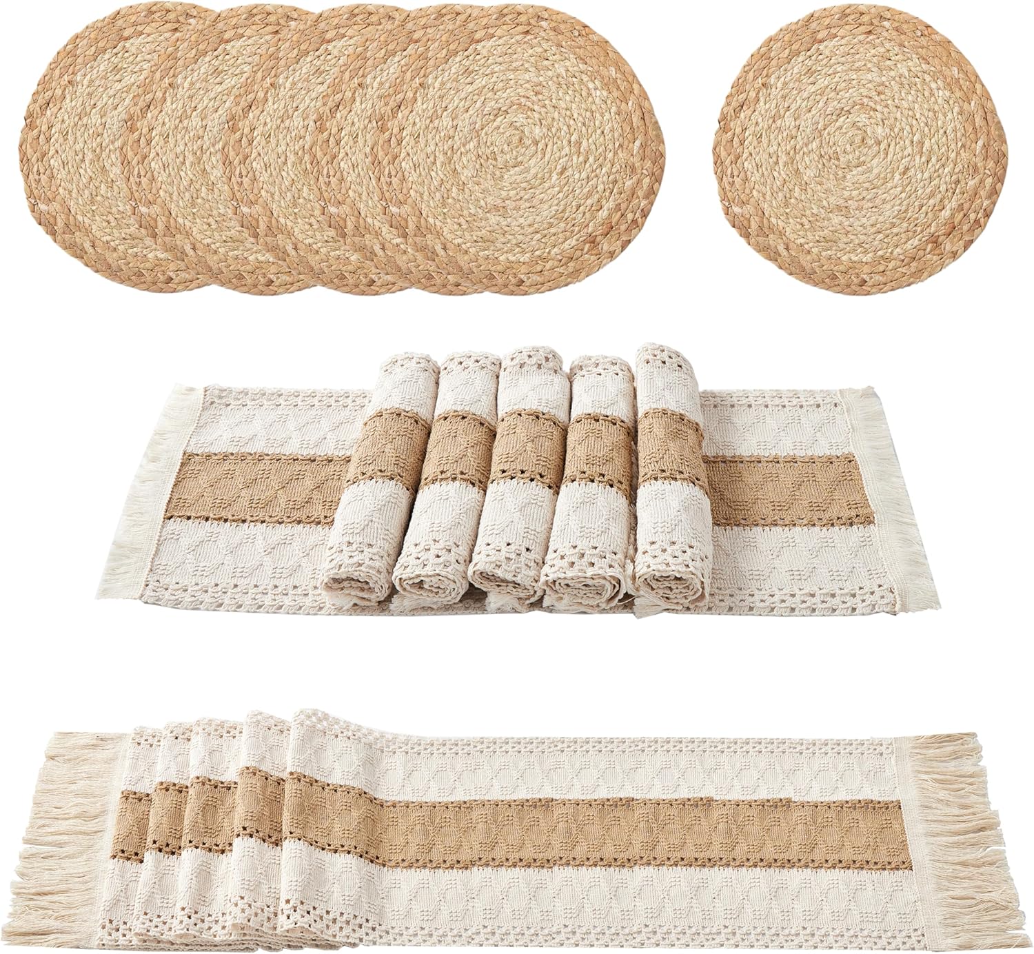 Denique Boho Placemats Set with Table Runner 13PCS Set