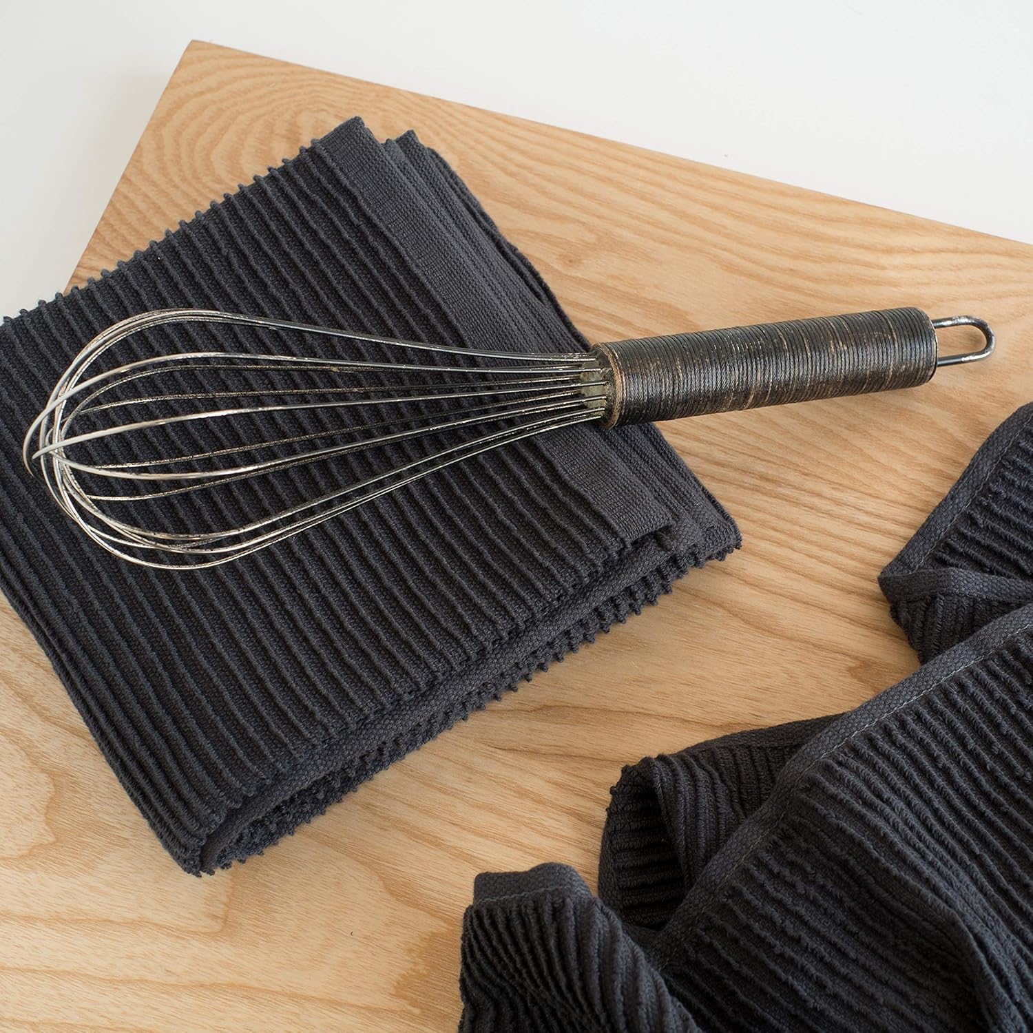 Now Designs Ripple Kitchen Towels Set of 2 Black - Declutter Your Kitchen Instantly