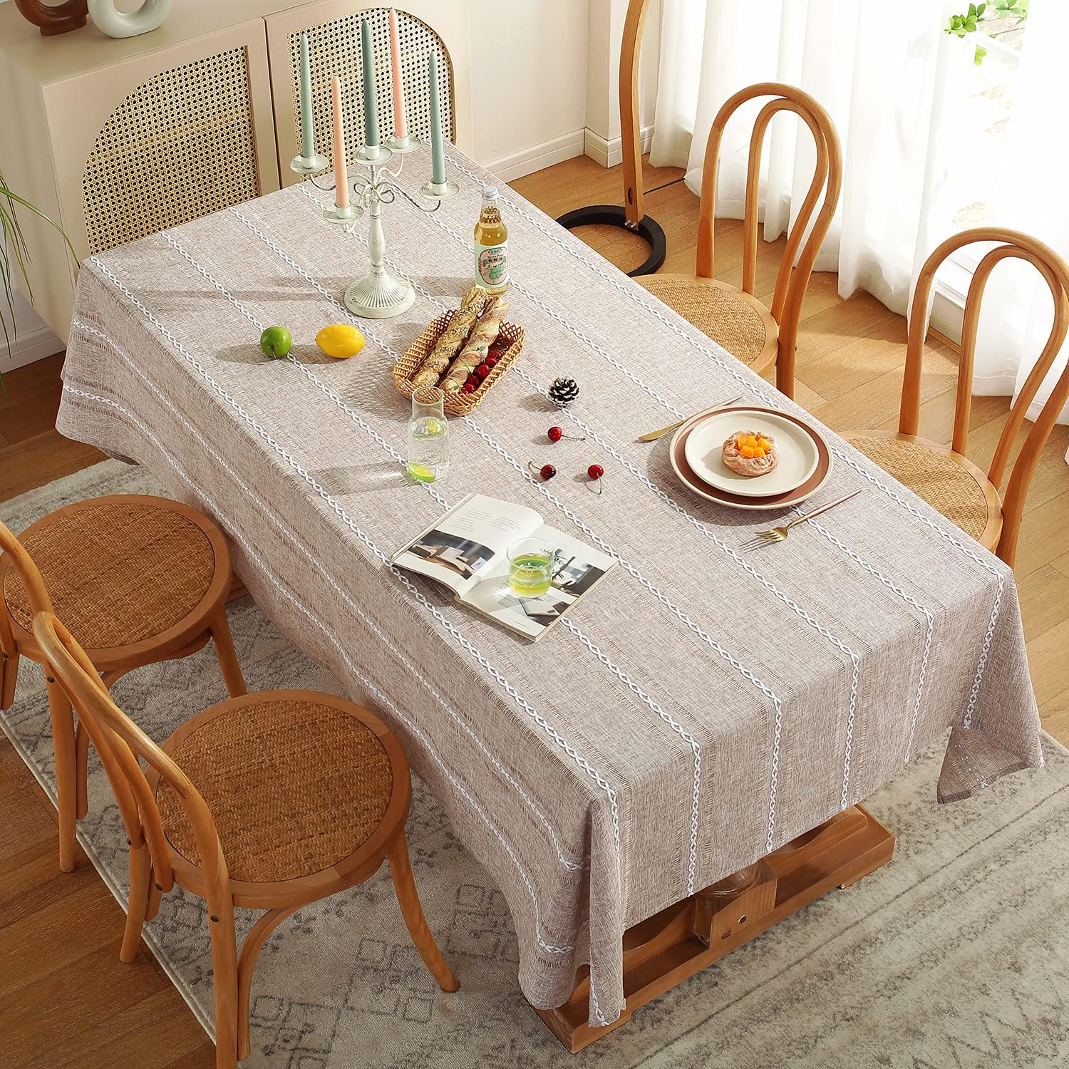 Stylish 60x84 inches Farmhouse Style Linen Tablecloth for Rectangle Tables