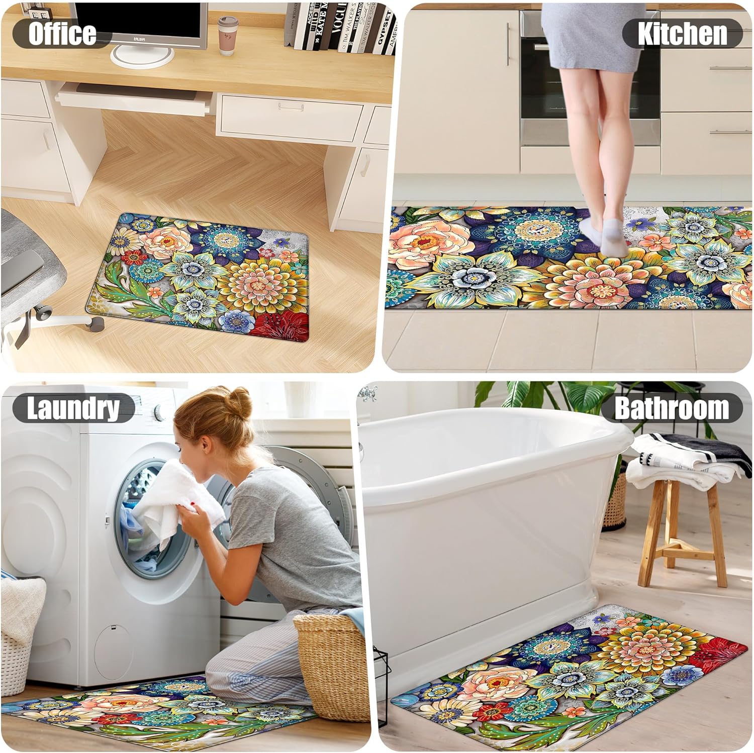 Boho Floral Kitchen Rugs