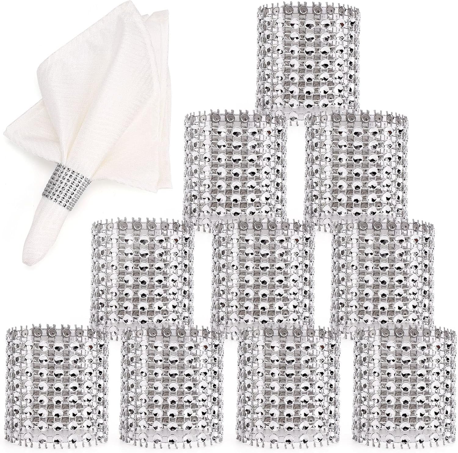 Elegant 150-Piece Silver Napkin Rings with Bling