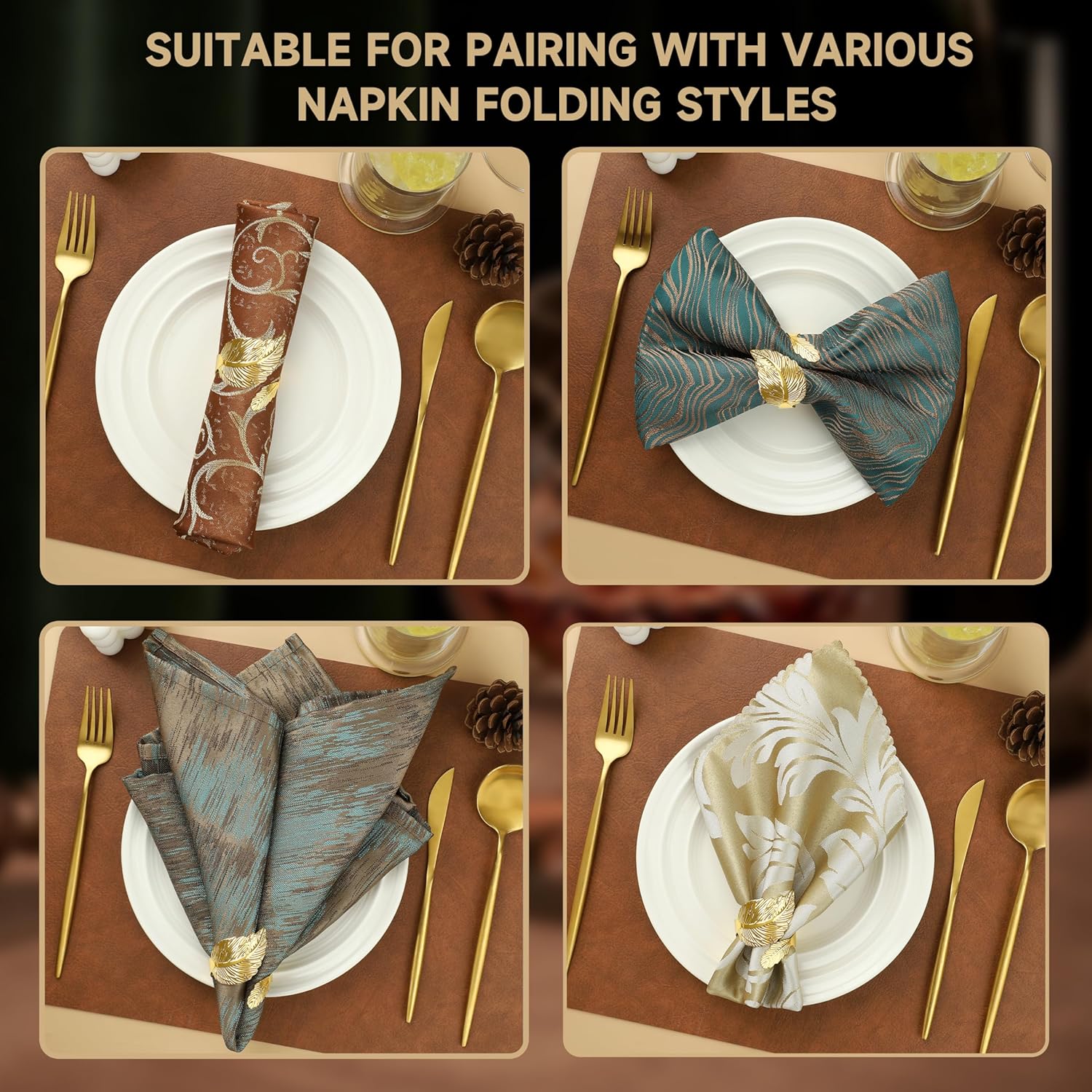 12 Joyful Napkin Rings Elegant Gold Leaf Napkins for Every Occasion
