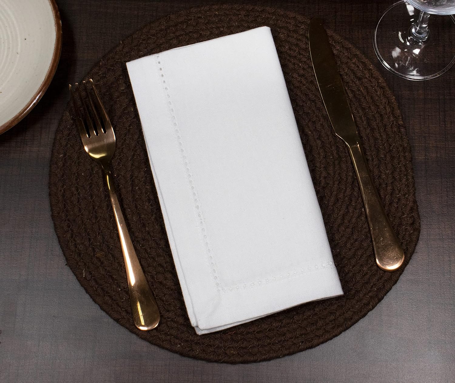 PurpleEssences 12 Pack Hemstitch Cloth Napkins 18x18 White 100 Cotton