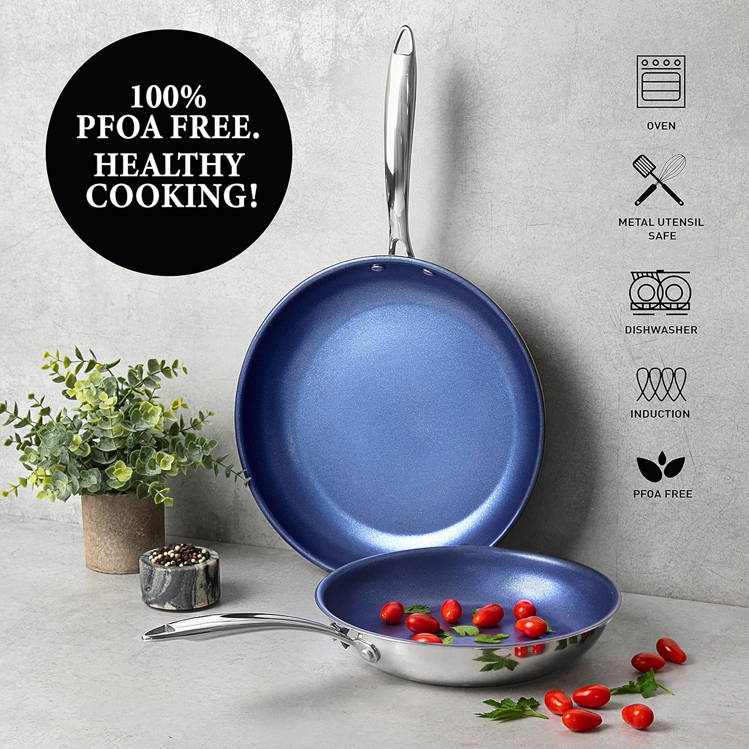 Stainless Steel Cookware Set Durable Nonstick with Tempered Glass Lids